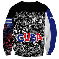 Cuba Flag Sweatshirt Black with Red White Blue Patriotic Graphics and Cultural Doodle Design - Wonder Print Shop