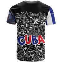 Cuba Flag T Shirt Black with Red White Blue Patriotic Graphics and Cultural Doodle Design - Wonder Print Shop