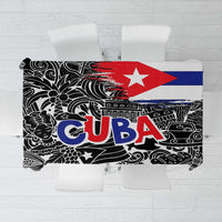 Cuba Flag Tablecloth Black with Red White Blue Patriotic Graphics and Cultural Doodle Design - Wonder Print Shop
