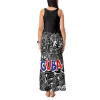 Cuba Flag Tank Maxi Dress Black with Red White Blue Patriotic Graphics and Cultural Doodle Design - Wonder Print Shop
