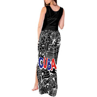 Cuba Flag Tank Maxi Dress Black with Red White Blue Patriotic Graphics and Cultural Doodle Design - Wonder Print Shop
