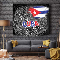 Cuba Flag Tapestry Black with Red White Blue Patriotic Graphics and Cultural Doodle Design - Wonder Print Shop