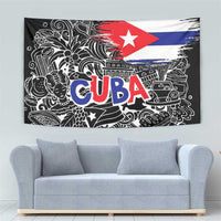 Cuba Flag Tapestry Black with Red White Blue Patriotic Graphics and Cultural Doodle Design - Wonder Print Shop