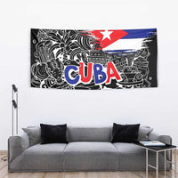 Cuba Flag Tapestry Black with Red White Blue Patriotic Graphics and Cultural Doodle Design - Wonder Print Shop