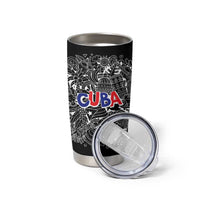 Cuba Flag Tumbler Cup Black with Red White Blue Patriotic Graphics and Cultural Doodle Design - Wonder Print Shop