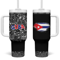 Cuba Flag Tumbler With Handle Black with Red White Blue Patriotic Graphics and Cultural Doodle Design - Wonder Print Shop