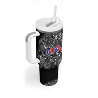 Cuba Flag Tumbler With Handle Black with Red White Blue Patriotic Graphics and Cultural Doodle Design - Wonder Print Shop