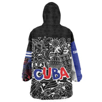 Cuba Flag Wearable Blanket Hoodie Black with Red White Blue Patriotic Graphics and Cultural Doodle Design - Wonder Print Shop