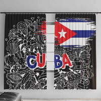 Cuba Flag Window Curtain Black with Red White Blue Patriotic Graphics and Cultural Doodle Design - Wonder Print Shop