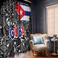 Cuba Flag Window Curtain Black with Red White Blue Patriotic Graphics and Cultural Doodle Design - Wonder Print Shop