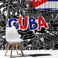 Cuba Flag Window Curtain Black with Red White Blue Patriotic Graphics and Cultural Doodle Design - Wonder Print Shop