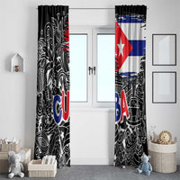 Cuba Flag Window Curtain Black with Red White Blue Patriotic Graphics and Cultural Doodle Design - Wonder Print Shop