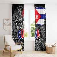 Cuba Flag Window Curtain Black with Red White Blue Patriotic Graphics and Cultural Doodle Design - Wonder Print Shop
