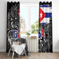 Cuba Flag Window Curtain Black with Red White Blue Patriotic Graphics and Cultural Doodle Design - Wonder Print Shop
