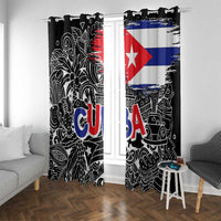 Cuba Flag Window Curtain Black with Red White Blue Patriotic Graphics and Cultural Doodle Design - Wonder Print Shop
