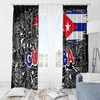 Cuba Flag Window Curtain Black with Red White Blue Patriotic Graphics and Cultural Doodle Design - Wonder Print Shop