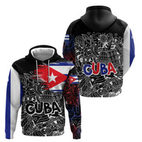 Cuba Flag Zip Hoodie Black with Red White Blue Patriotic Graphics and Cultural Doodle Design - Wonder Print Shop