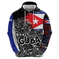 Cuba Flag Zip Hoodie Black with Red White Blue Patriotic Graphics and Cultural Doodle Design - Wonder Print Shop