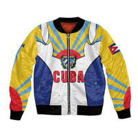 Cuba Coat of Arms Bomber Jacket Colorful Cuban Flag Shield with Red Yellow Blue Patriotic Design - Wonder Print Shop