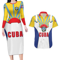 Cuba Coat of Arms Couples Matching Long Sleeve Bodycon Dress and Hawaiian Shirt Colorful Cuban Flag Shield with Red Yellow Blue Patriotic Design - Wonder Print Shop