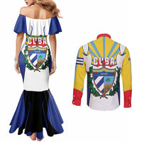 Cuba Coat of Arms Couples Matching Mermaid Dress and Long Sleeve Button Shirt Colorful Cuban Flag Shield with Red Yellow Blue Patriotic Design - Wonder Print Shop