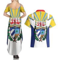 Cuba Coat of Arms Couples Matching Summer Maxi Dress and Hawaiian Shirt Colorful Cuban Flag Shield with Red Yellow Blue Patriotic Design - Wonder Print Shop