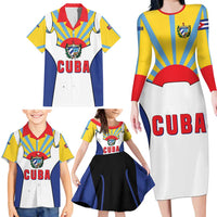 Cuba Coat of Arms Family Matching Long Sleeve Bodycon Dress and Hawaiian Shirt Colorful Cuban Flag Shield with Red Yellow Blue Patriotic Design - Wonder Print Shop