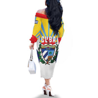 Cuba Coat of Arms Family Matching Off The Shoulder Long Sleeve Dress and Hawaiian Shirt Colorful Cuban Flag Shield with Red Yellow Blue Patriotic Design - Wonder Print Shop