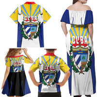 Cuba Coat of Arms Family Matching Off Shoulder Maxi Dress and Hawaiian Shirt Colorful Cuban Flag Shield with Red Yellow Blue Patriotic Design - Wonder Print Shop
