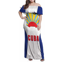 Cuba Coat of Arms Family Matching Off Shoulder Maxi Dress and Hawaiian Shirt Colorful Cuban Flag Shield with Red Yellow Blue Patriotic Design - Wonder Print Shop