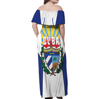 Cuba Coat of Arms Family Matching Off Shoulder Maxi Dress and Hawaiian Shirt Colorful Cuban Flag Shield with Red Yellow Blue Patriotic Design - Wonder Print Shop