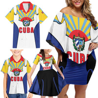 Cuba Coat of Arms Family Matching Off Shoulder Short Dress and Hawaiian Shirt Colorful Cuban Flag Shield with Red Yellow Blue Patriotic Design - Wonder Print Shop
