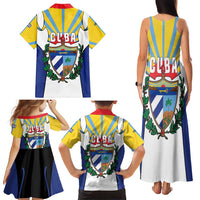 Cuba Coat of Arms Family Matching Tank Maxi Dress and Hawaiian Shirt Colorful Cuban Flag Shield with Red Yellow Blue Patriotic Design - Wonder Print Shop