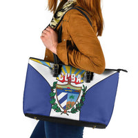 Cuba Coat of Arms Leather Tote Bag Colorful Cuban Flag Shield with Red Yellow Blue Patriotic Design - Wonder Print Shop
