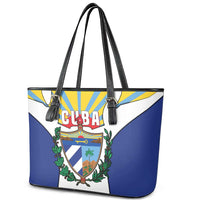 Cuba Coat of Arms Leather Tote Bag Colorful Cuban Flag Shield with Red Yellow Blue Patriotic Design - Wonder Print Shop