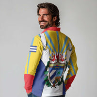 Cuba Coat of Arms Long Sleeve Polo Shirt Colorful Cuban Flag Shield with Red Yellow Blue Patriotic Design - Wonder Print Shop