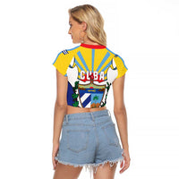 Cuba Coat of Arms Raglan Cropped T Shirt Colorful Cuban Flag Shield with Red Yellow Blue Patriotic Design - Wonder Print Shop