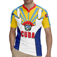 Cuba Coat of Arms Rugby Jersey Colorful Cuban Flag Shield with Red Yellow Blue Patriotic Design - Wonder Print Shop