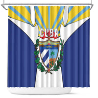 Cuba Coat of Arms Shower Curtain Colorful Cuban Flag Shield with Red Yellow Blue Patriotic Design - Wonder Print Shop