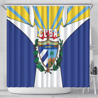 Cuba Coat of Arms Shower Curtain Colorful Cuban Flag Shield with Red Yellow Blue Patriotic Design - Wonder Print Shop