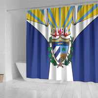 Cuba Coat of Arms Shower Curtain Colorful Cuban Flag Shield with Red Yellow Blue Patriotic Design - Wonder Print Shop
