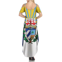 Cuba Coat of Arms Summer Maxi Dress Colorful Cuban Flag Shield with Red Yellow Blue Patriotic Design - Wonder Print Shop