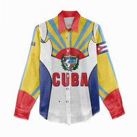 Cuba Coat of Arms Women Casual Shirt Colorful Cuban Flag Shield with Red Yellow Blue Patriotic Design - Wonder Print Shop
