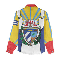 Cuba Coat of Arms Women Casual Shirt Colorful Cuban Flag Shield with Red Yellow Blue Patriotic Design - Wonder Print Shop