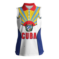 Cuba Coat of Arms Women Sleeveless Polo Shirt Colorful Cuban Flag Shield with Red Yellow Blue Patriotic Design - Wonder Print Shop