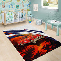 Cuba Classic Car Area Rug La Isla de la Libertad Red Vintage Auto with Cuban Flag Design - Wonder Print Shop