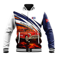 Cuba Classic Car Baseball Jacket La Isla de la Libertad Red Vintage Auto with Cuban Flag Design - Wonder Print Shop