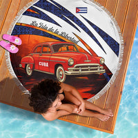 Cuba Classic Car Beach Blanket La Isla de la Libertad Red Vintage Auto with Cuban Flag Design - Wonder Print Shop