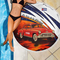 Cuba Classic Car Beach Blanket La Isla de la Libertad Red Vintage Auto with Cuban Flag Design - Wonder Print Shop
