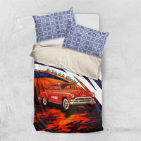 Cuba Classic Car Bedding Set La Isla de la Libertad Red Vintage Auto with Cuban Flag Design - Wonder Print Shop
